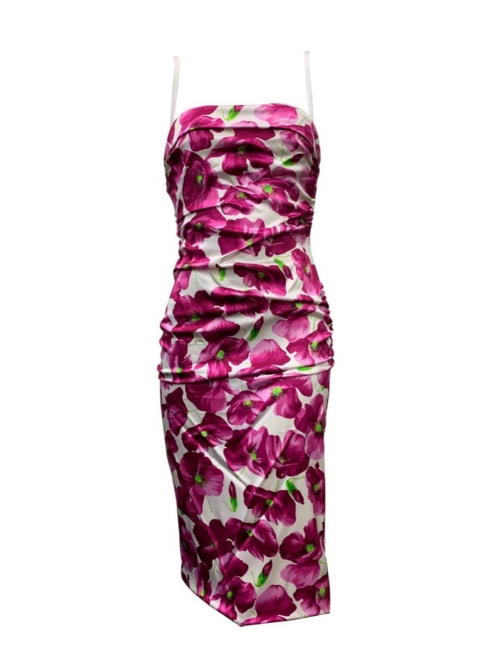 Dolce & Gabbana Pink Floral Ruched Midi Dress on White